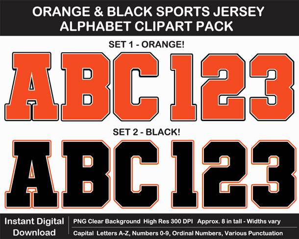 Printable Orange and Black Sports Alphabet Letters, Numbers, Punctuation - DIY Banner or Sign